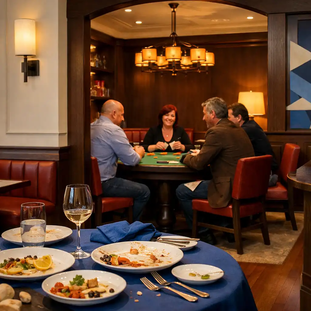 Dining table and shared plates in the bright restaurant interior